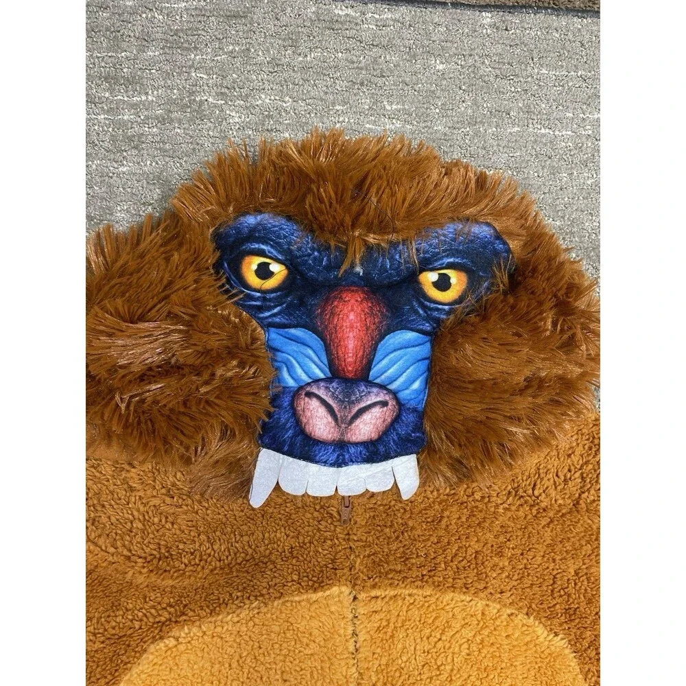Hooded Plush Monkey mandrill Halloween Costume Jumpsuit adult L Large Brown